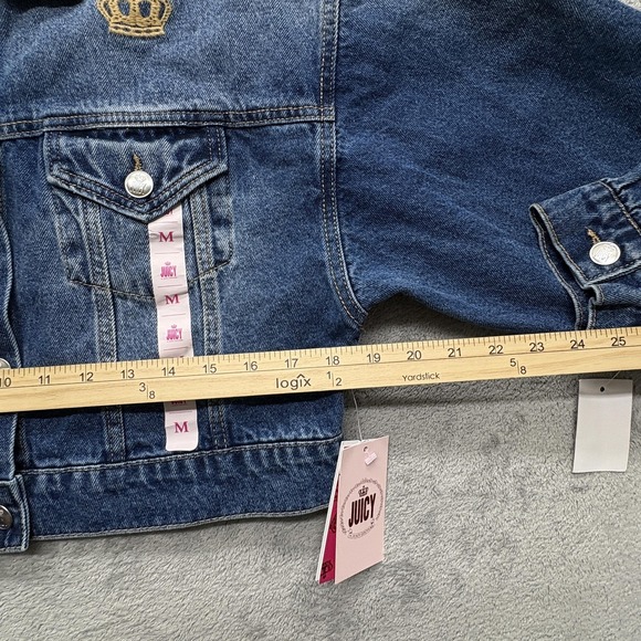 Juicy Couture Denim Jacket‎ Womens Medium Cropped Crown Embroidery Distressed - Picture 7 of 7
